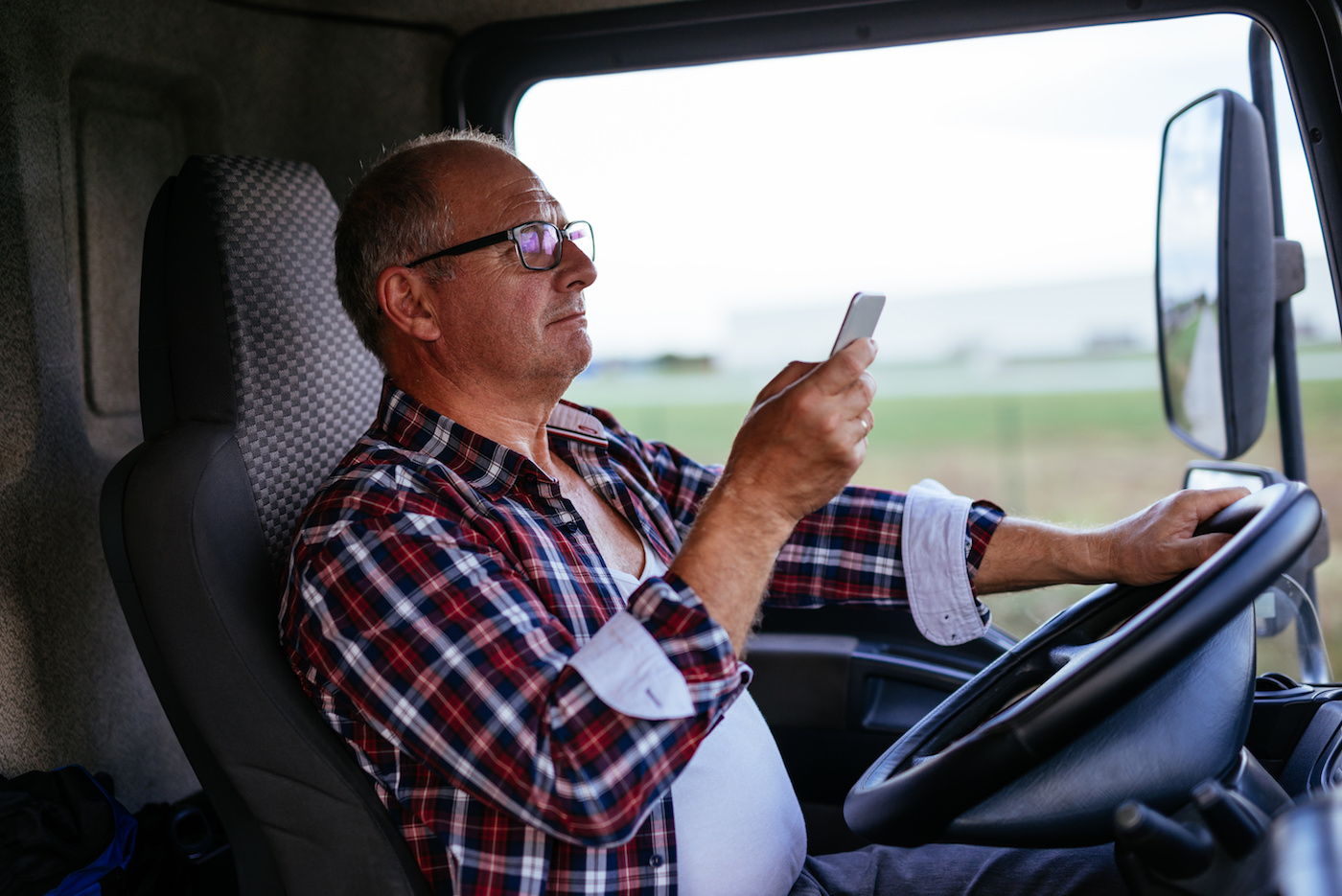 Truck driver on phone