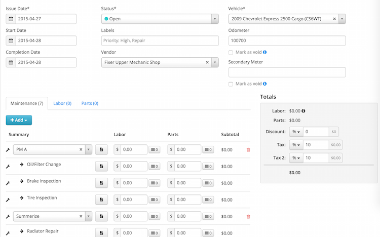 fleet management work order, fleetio