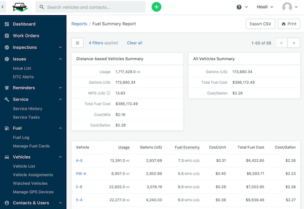 Fleet maintenance software - Fleetio fuel summary report