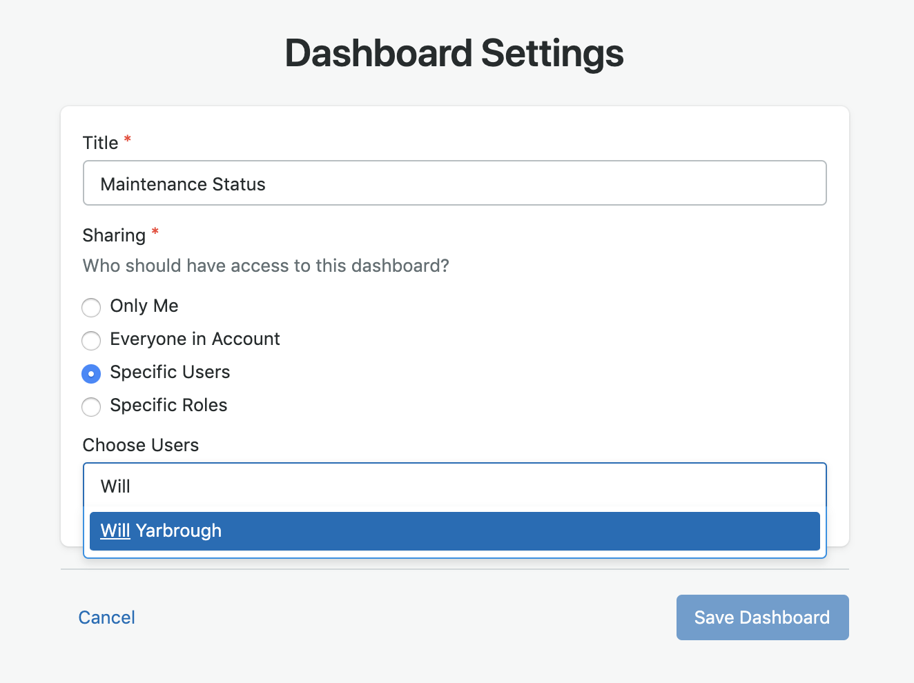 Dashboard settings